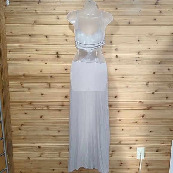 Free People Beach Dress Womens Medium Gray Piper Midi Cutouts Boho - Picture 4 of 8